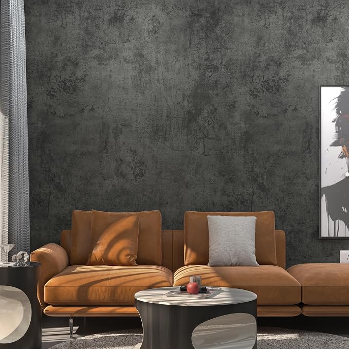 3yecao 16"×708" Large Size Thick Big Roll Faux Dark Blue Grey Concrete Wallpaper Peel and Stick Waterproof Gray Concrete Contact Paper Vinyl 3d Adhesive Cement Tile Sticker for Bedroom Store Gym Walls