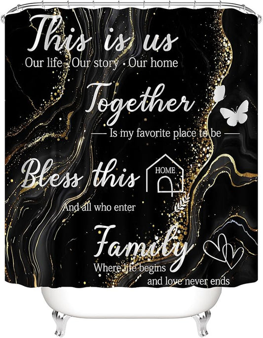 AZHM Family Shower Curtain Set Black Home Bathroom Set with Shower Curtain and Rugs and Accessories Marble Background Bathroom Decor with 12 Hooks