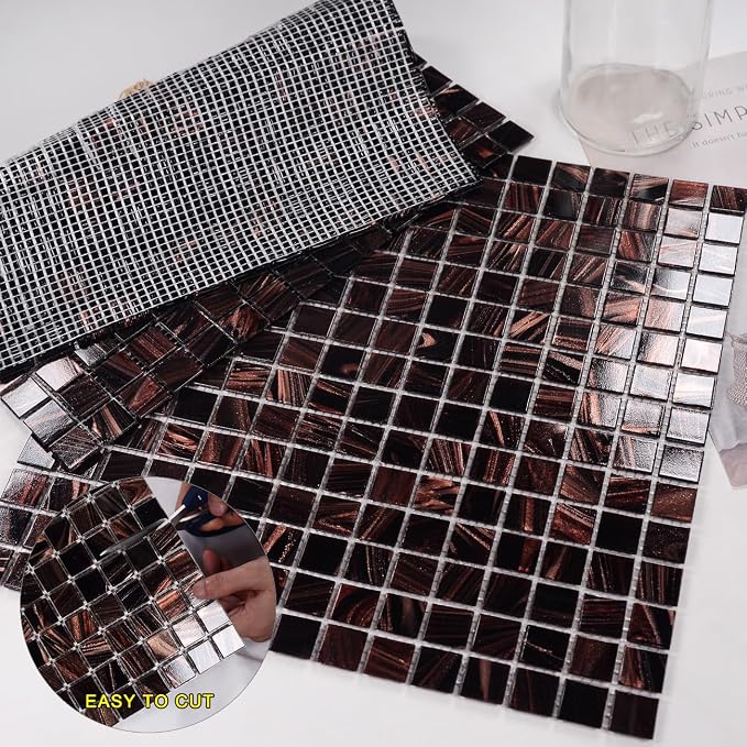 11.5 sq.ft Pruple Glass Mosaic Tile for Bathroom, Pool, Kitchen Backsplash | Waterproof Wall & Floor Tile. Heat & frost resistant outdoors. Mesh-mounted easy install. Use any grout. Easy clean. 10pcs.