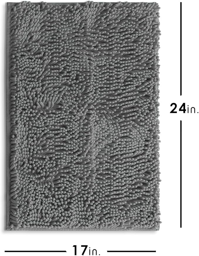 Hearth & Harbor Bathroom Rugs, Chenille Bath Mat - Machine Washable Bath Mats for Bathroom Non-Slip Backing Rubber, Quick Dry Bathroom Mat - Grey Bath Rug, 17x24