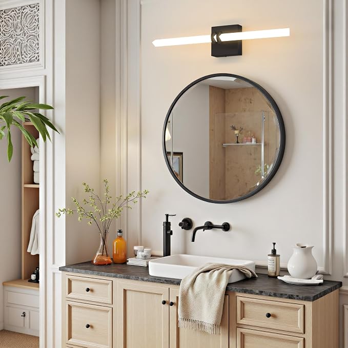 Black Bathroom Light Fixture LED Vanity Light 22" Wall Sconce | 5CCT Dimmable Wall Light, Modern 360° Lighting, 18W Hardwired Vanity Light for Bathroom, Flicker-Free