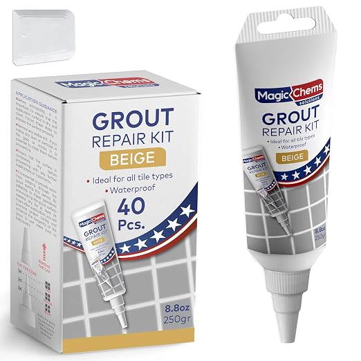 Tile Grout Repair, Beige 8.8 oz/250gr. Fast Drying Grout Repair Kit, Grout Filler Tube Repair Kit, Tile Grout Paint, Grout Sealer Restore and Renew Bathroom Floor, Tile Gaps, Joints, Lines | Tile Filler; Restore & Renew