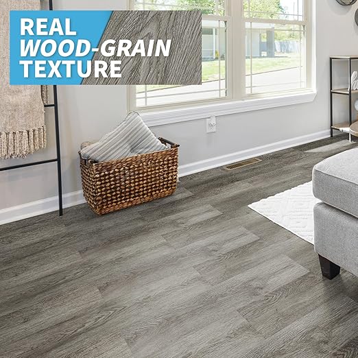 Art3d 12-Pack Wood Texture Peel and Stick Vinyl Flooring Tiles, Deep Gray | 18 & 54 sq.ft Options, Rigid Surface Hard Core, Waterproof, Self-Adhesive, Impact Resistant, Fit Indoor Household Spaces
