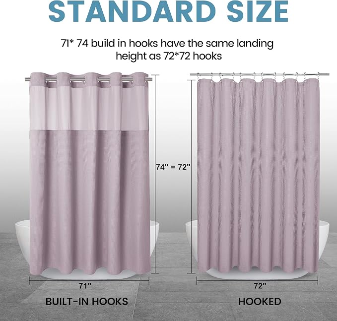 EUTXL Heavyweight Waffle No Hook Shower Curtain with Liner, Lavender, 71x74 | Snap in Liner, 256GSM, Thick, Hotel Luxury Spa, Waterproof Fabric, Corner Magnets, 3 in 1 Set, Washable, Hang in Seconds