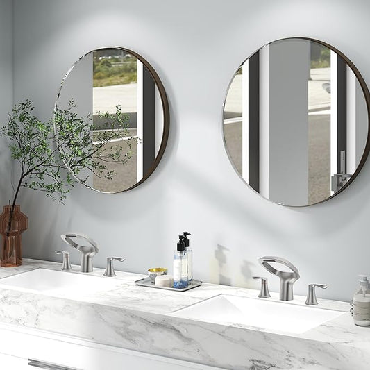 Bathroom Faucet 3 Hole, Brushed Nickel Bathroom Sink Faucets with 2 Handle, Solid Brass Modern Widespread Vanity Faucet with Hoses for 6 to 12 Inch Sinks