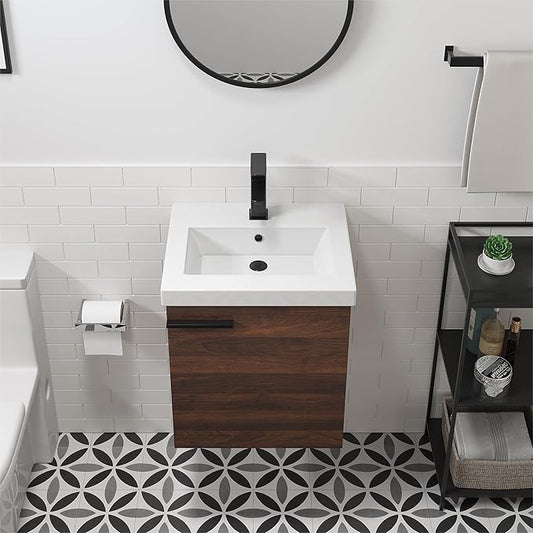 18" Small Bathroom Vanity with Sink, 18 Inch Floating Bathroom Vanity for Small Space, Wall Mounted Cabinet Set