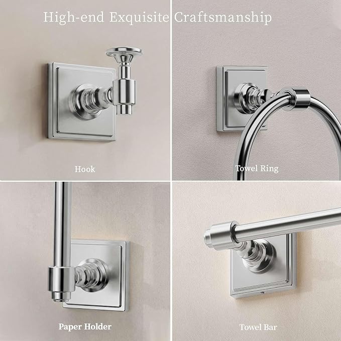 VEHCIL Polished Chrome Bathroom Towel Bar Set, 5 Piece Bathroom Hardware Accessory Set, SUS304 Stainless Steel 24" Towel Rack Holder Set for Bathroom, Wall Mounted