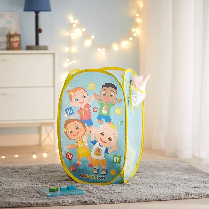 Cocomelon Pop-Up Hamper with Durable Carry Handles, Kids Laundry & Room Storage Organizer, 21”H x 13.5”W x 13.5”L