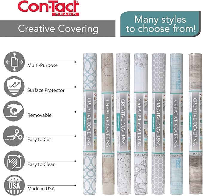 Con-Tact Brand Creative Covering, Self-Adhesive Shelf Liner, Multi-Purpose Vinyl Roll, Easy to Use and Apply, 18'' x 16', Bon Appetit
