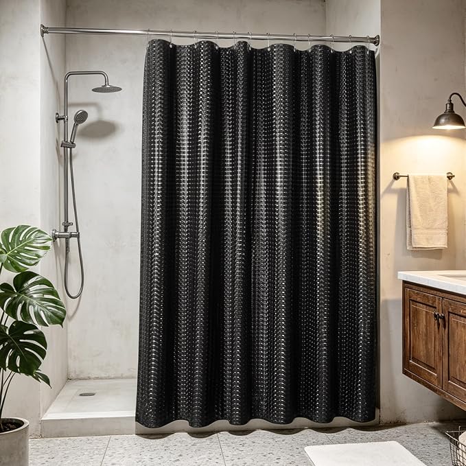 Barossa Design Extra Long Shower Curtain Liner Dimensional Black, 72x84 | Waterproof PEVA, 3 Bottom Magnets, Metal Grommets, Lightweight Plastic Shower Liner XL 72 x 84 Inches for Bathroom/Tub