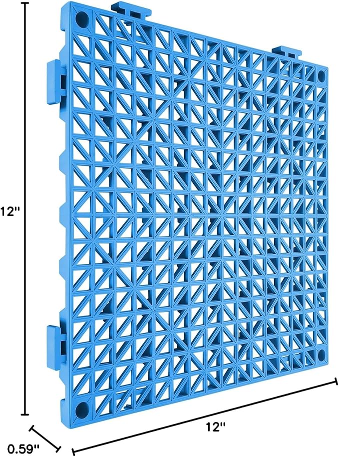 VEVOR Interlocking Tiles, 55Pcs 12 x 12 in, Soft PVC Drainage Tile Mat, Non Slip & Wear-Resistant Splicing Drainage Mat, Floor Tile Drain Holes for Restroom, Bathroom, Kitchen, Pool, Blue
