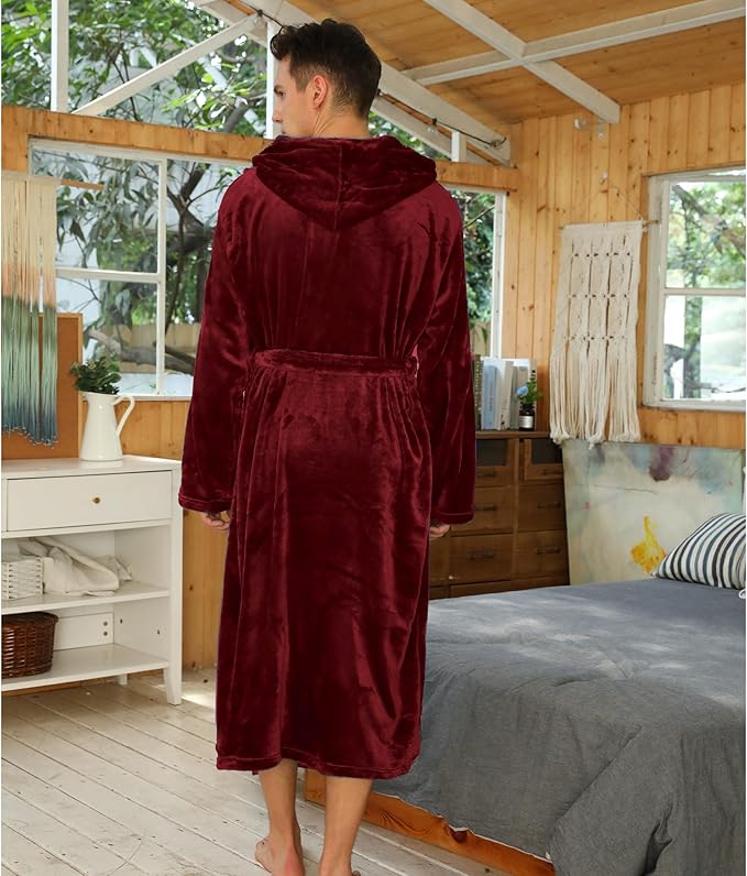 U2SKIIN Mens Hooded Robe, Plush Robes for Men Long Fleece Bathrobe