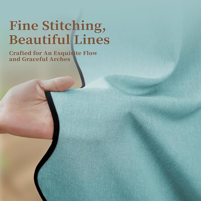 BTTN Boho Scalloped Linen Textured Cloth Shower Curtain Set, 72x84, Teal | Tall Size, 230GSM Waterproof Polyester, Heavy Duty Fabric, 12 Plastic Hooks, Elegant Modern Farmhouse Style, Machine Washable