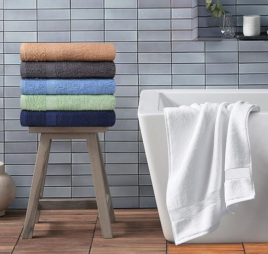 Towel and Linen Mart 100% Cotton 6 Pack Bath Towel Set, Quick Dry, Super Absorbent, Light Weight, Soft, (27 x 54 Pack of 6) Beige, White, Grey, Sky Blue, SAGE Green, Navy