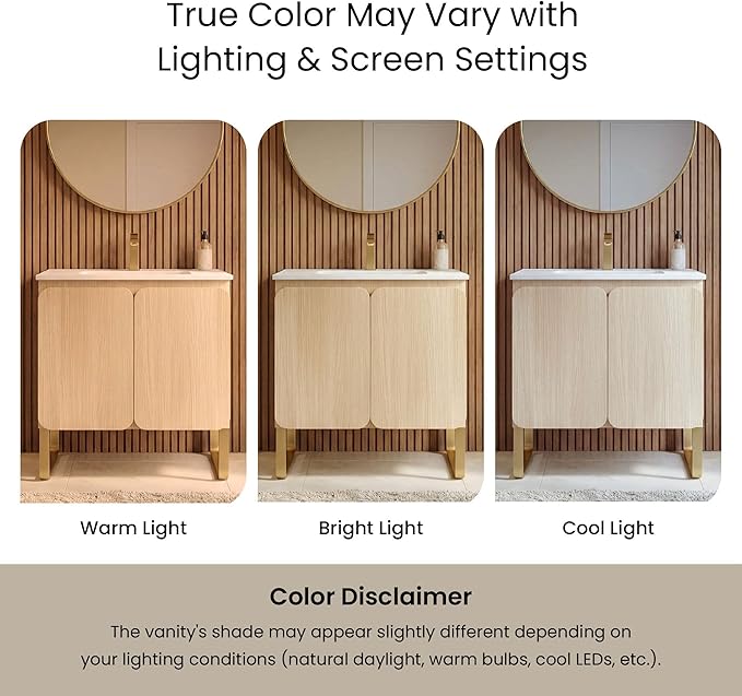 30" Bathroom Vanity Combo, Modern Bathroom Cabinet with Sink and 2 Soft-Closing Doors, Large Storage with Adjustable Shelf for Small Space, Light Wood - Dalia Collection