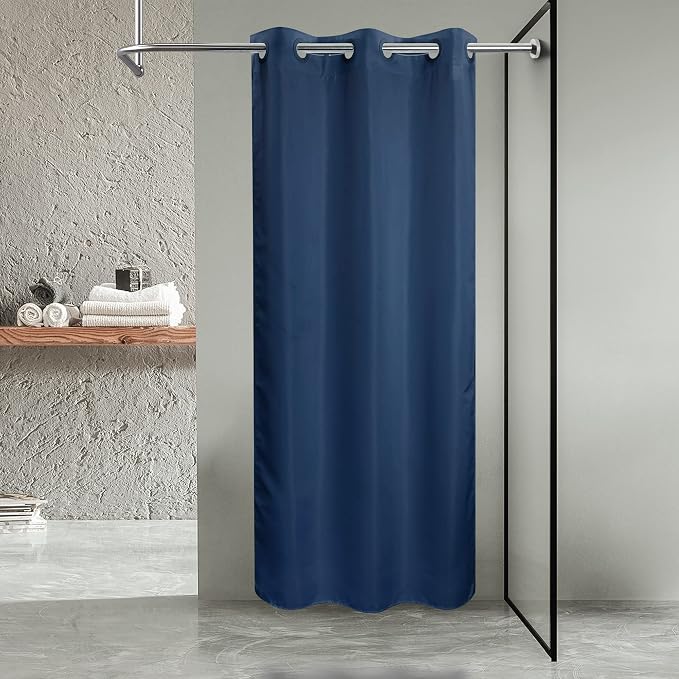 River Dream No Hook Stall Shower Curtain or Liner Microfiber Navy, 36x74 | Waterproof Small Fabric Shower Curtain Set for Narrow Stall, Bottom Magnets, Soft & Machine Washable, 36W x 74H