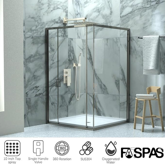 Brushed Nickel Shower System with 10-Inch Rain Showerhead and Handheld | Innovative air-injection technology for low pressure, high-flow rate up to 3.22 GPM ensuring powerful consistent stream