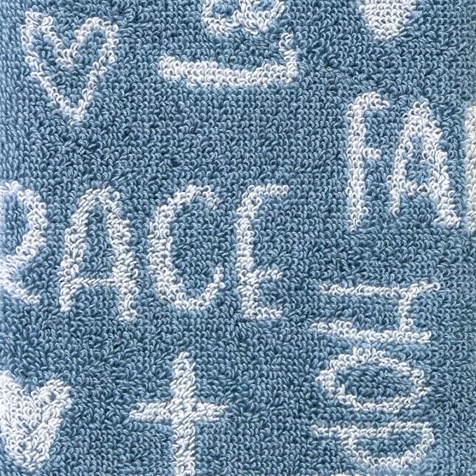 SKL Home Faithful Words Hand Towel Set-2pc, 100% Cotton Jacquard, Blue | Plush & absorbent terry. Pattern colors reverse on back side. For use in the bathroom, kitchen, or any sink space.