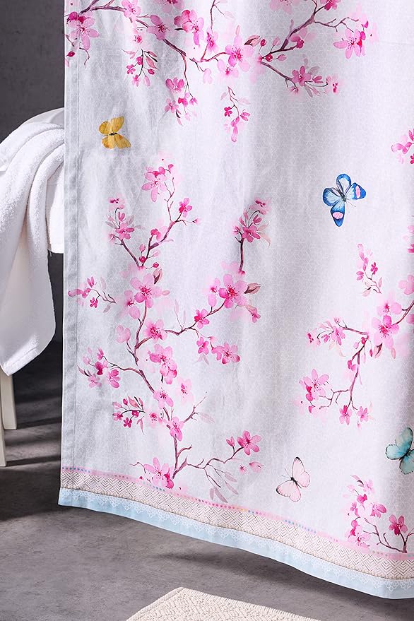 Maison d' Hermine Shower Curtain 100% Cotton One Panel 70"x72" Washable Fabric Shower Curtains for Bathroom, Easy Hanging with 12 Button Holes - Home Hotel Spa Easter Gifts(Blossoms in Spring)