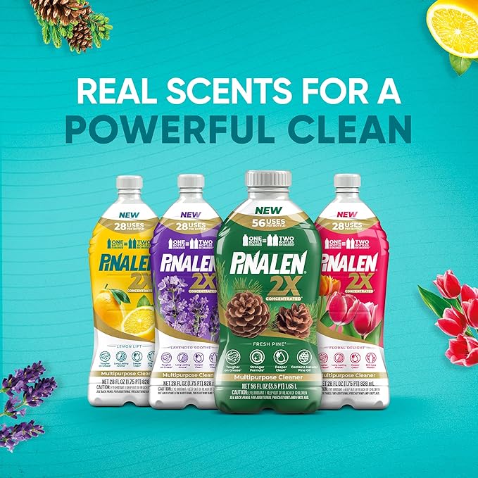 PINALEN 2X Max Aromas Concentrated Multipurpose Cleaner - Floral Delight Scent - 108 fl oz - All Purpose Cleaner for Kitchen, Bathroom, Floors & Outdoors