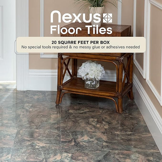 Nexus Self Adhesive 12-Inch Vinyl Floor Tiles, 20 Tiles, 12 x 12 in