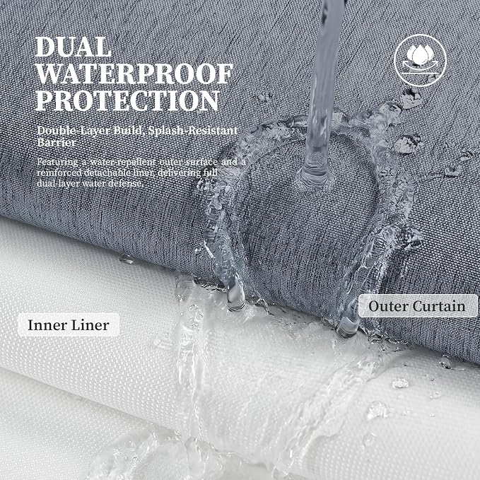 Blue Ringless Linen Textured Shower Curtain with Snap in Liner, 72x75 | 3 in 1 Hotel Shower Curtain Set, Removable Liner, Waterproof & Washable, Mesh Top Window, Durable Fabric, Easy to Install