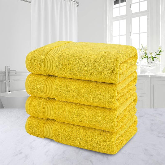 American Veteran Towel, 100% Cotton Turkish Bath Towels for Bathroom 4 Pack, 27x54 Extra Large Premium Soft Drying Bathroom Towels, Yellow