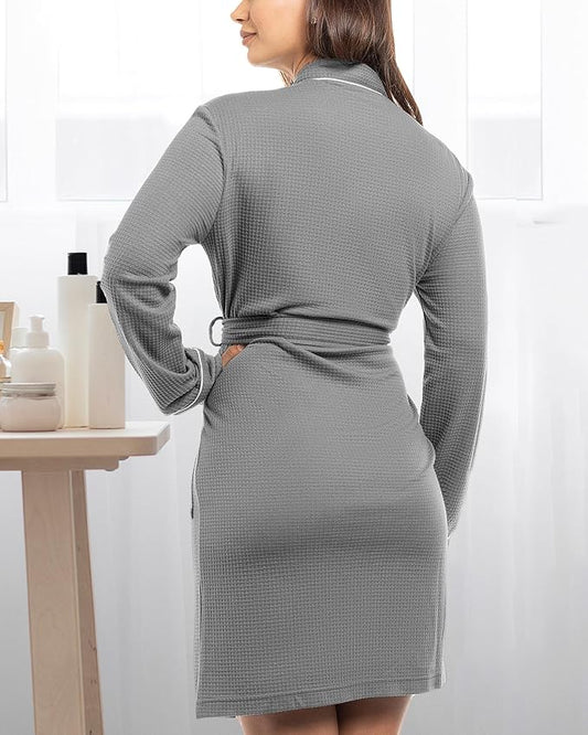 NY Threads Women's Robe Soft Knit Waffle Bathrobe Lightweight Knee-Length Loungewear