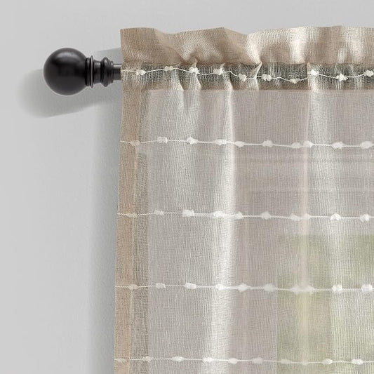 Lush Decor Farmhouse Textured Sheer Window Curtain Valance, 52"W x18"L, Neutral