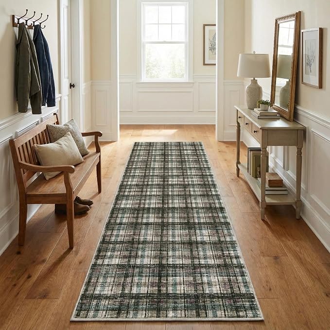 Modern Runner Rug 2x8 Non-Slip Washable Kitchen Runners, Low Pile Non-Shedding Floor Carpet, Stain Resistant Long Accent Rug for Kids Room, Bedroom Laundry Bathroom Foyer