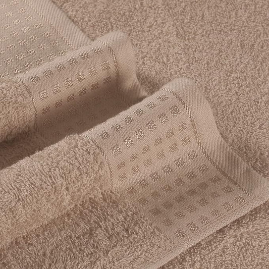 GLAMBURG 100% Cotton Ultra Soft 6 Pack Towel Set, Contains 2 Bath Towels 28x55 Inches, 2 Hand Towels 16x24 Inches & 2 Wash Coths 12x12 Inches, Compact Absorbent Lightweight & Quickdry - Tan