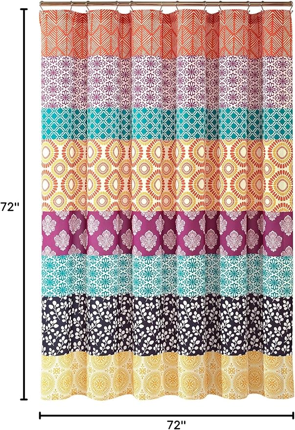 Lush Decor Bohemian Stripe Shower Curtain, 72" W x 72" L, Fuchsia & Orange - Bathroom Curtain - Striped Shower Curtain - Boho Decor - Fabric Shower Curtains