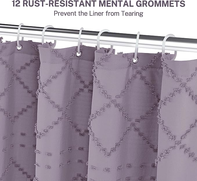 Siiluminisoy Boho Shower Curtain Purple Woven Fabric Cute Shower Curtain, 72 x 72 Tufted Chevron Textured Striped Modern Farmhouse Minimalist Cloth Shower Curtains for Bathroom