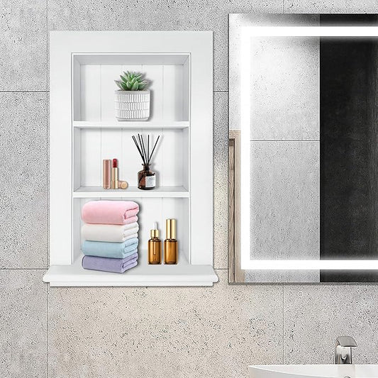 Royxen Recessed Medicine Cabinet 13.8 x 23.8 Inch, Medicine Cabinets, Large Medicine Cabinet, 3-Tier Bathroom Cabinets Wall Mount for Home Storage, White