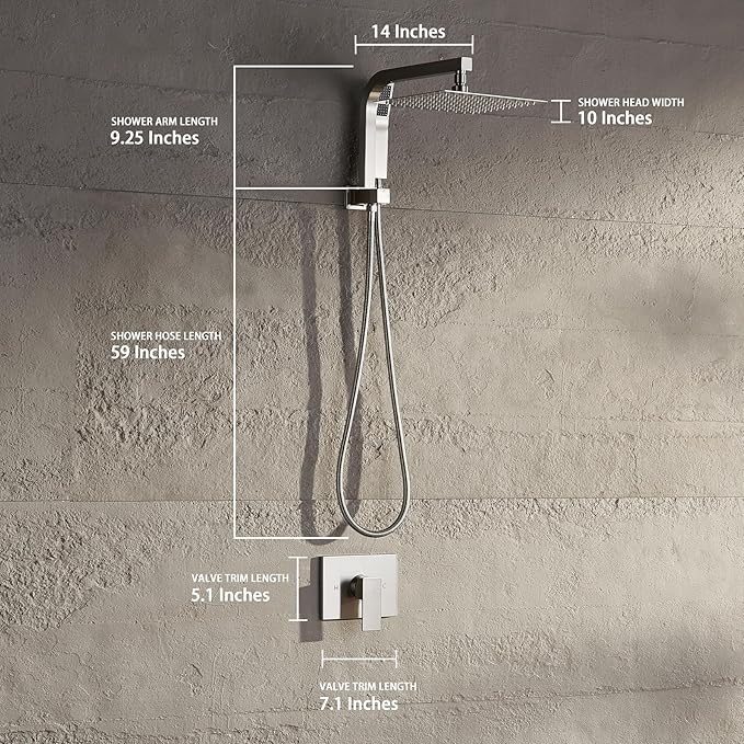 Shower Faucet Set with Rain Shower Heads with Handheld Spray,Brushed Nickel | 10-inch rainhead, 3-way diverter, all matal handshower with hose, brass pressure balancing shower valve, wall-mount