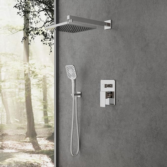 Gabrylly Shower System, Shower Faucets Sets Complete for Bathroom with High Pressure 10" Rain Shower and Handheld Shower, 2 Way Shower Valve Kit, Chrome