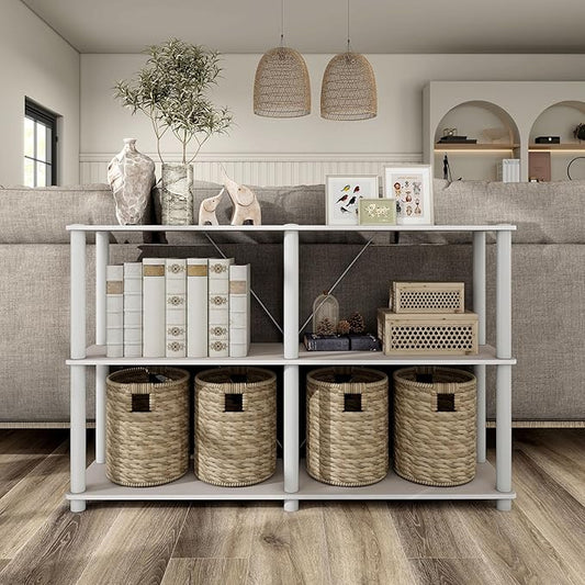 Homes: Inside + Out Apexa Modern 3-Tier Extra Wide Shelving Units, Collectibles Display Shelves, Easy Assembly Console Table, Home Storage Organizer for Living Room, Bedroom, Office, Taupe Grey