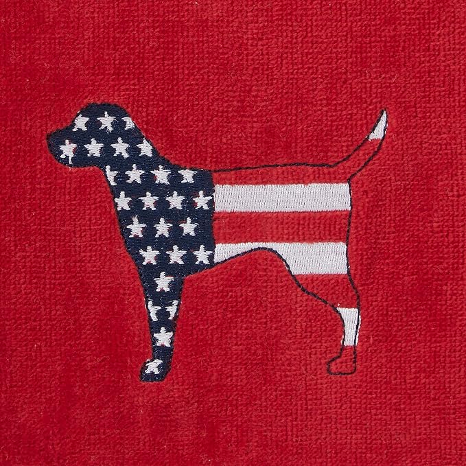 SKL Home Red White & Blue Hound Hand Towel Set-2pc, 100% Cotton, Red | Fun embroidery for Memorial Day, 4th of July, Labor Day & all patriotic holidays. For use in the bathroom, kitchen or bar.