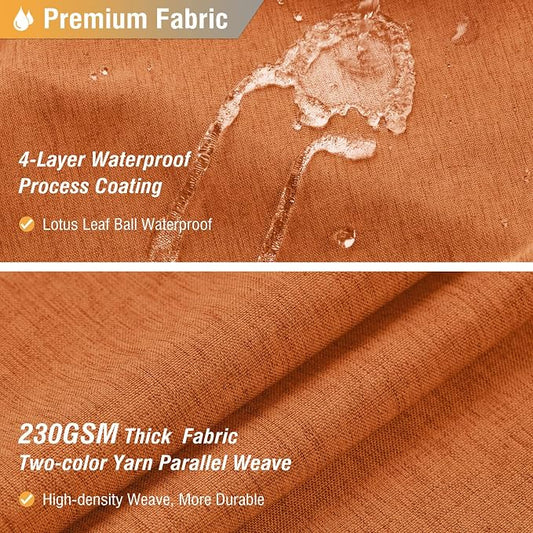 Burent Orange Linen Textured Waterproof Fabric Shower Curtain, 72x72 | 230GSM Polyester, Heavy Duty Cloth, Weighted Hem, 12 Plastic Hooks, Modern Hotel Style, Machine Washable, Bathroom Decor