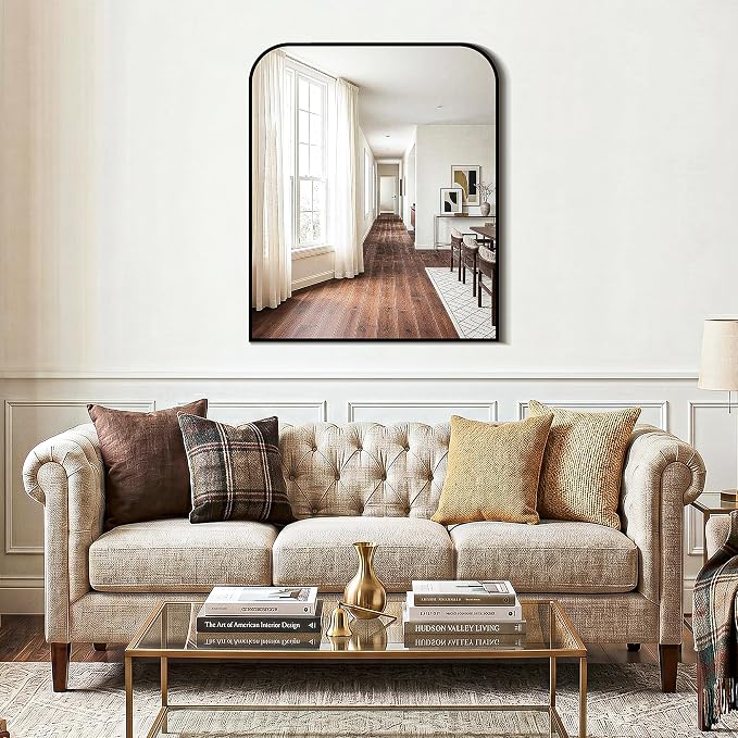 Black Bathroom Vanity Mirror 36x30 Inch, Metal Framed | HD Tempered Glass, Bathroom Mirror for over Sink, Living Room, Bedroom, Entryway, Mantel, Fireplace, Wall Mounted