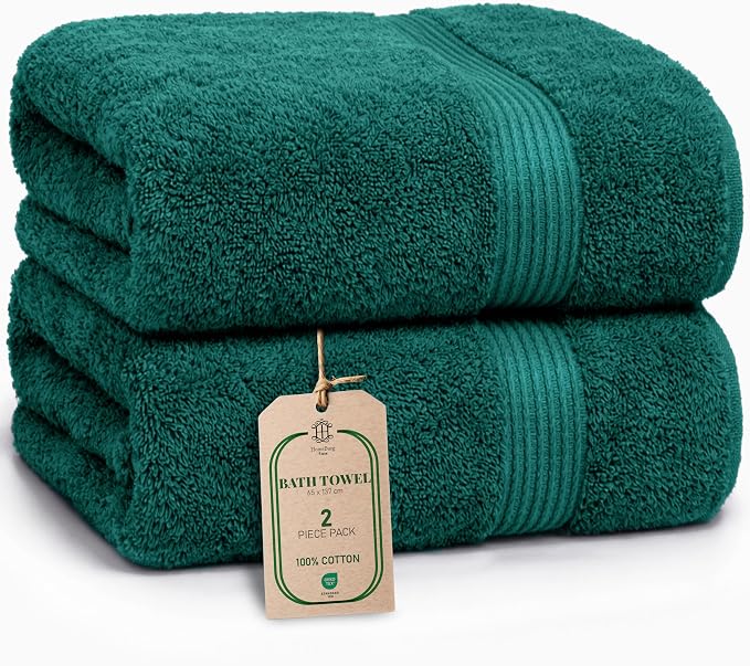 Luxe 2-Piece Bath Towel Set – Large Soft Cotton Towels, Absorbent, Durable & Skin-Friendly, Machine Washable, 27 x 54 in (Sports Green)