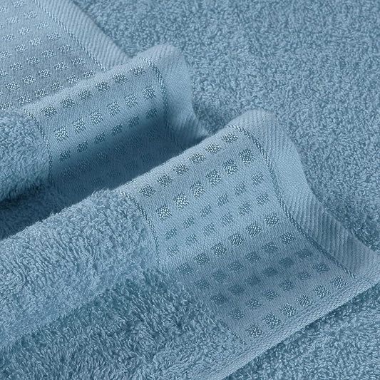 GLAMBURG 100% Cotton Ultra Soft 6 Pack Towel Set, Contains 2 Bath Towels 28x55 Inches, 2 Hand Towels 16x24 Inches & 2 Wash Coths 12x12 Inches, Compact Absorbent Lightweight & Quickdry - Sky Blue