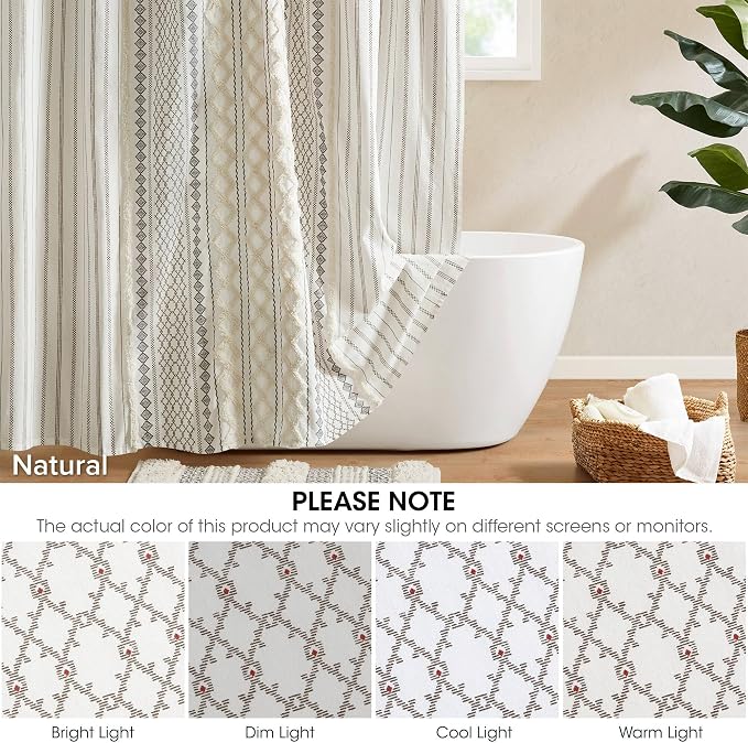 INK+IVY Tufted Chenille Cotton Shower Curtain for Bathroom, Ivory, 72 x 84 | Machine Washable, Boho Tufted Chenille Modern Home Bathroom Decor, Bathtub Privacy Screen, OEKO-TEX Certified