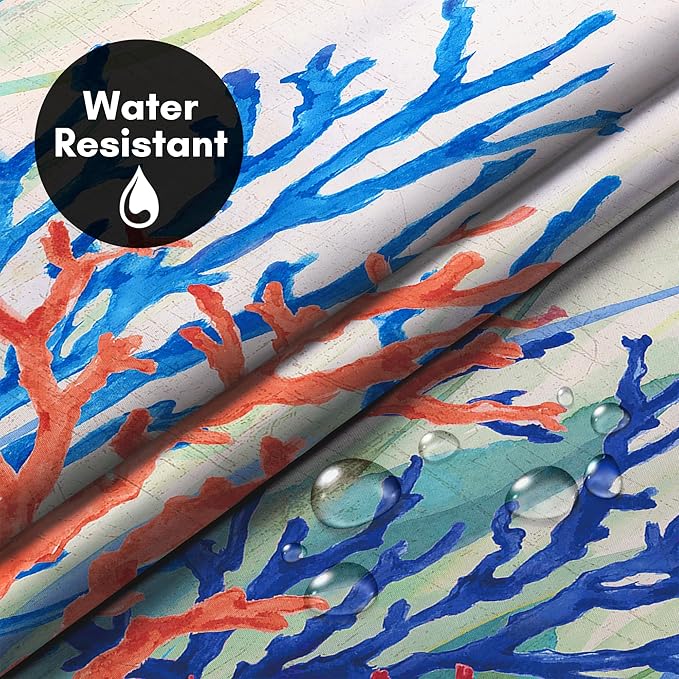 Americanflat 72x75 Hookless Shower Curtain - Water-Resistant Coral Reef Shower Curtain with Sheer Panel, Snap-in Liner, and Grommets - 100% Polyester - Cobalt Blue, Coral Red, Seafoam Green and White