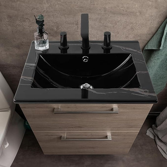 JONATHAN Y Ancillary 20" Bathroom 3-Hole Sink Top, Black Marble Effect | Ceramic Vanity, 18.25" Rectangular Single Basin, Glossy Finish, 8" Centerset Faucet Holes, Overflow Drain, Contemporary Style