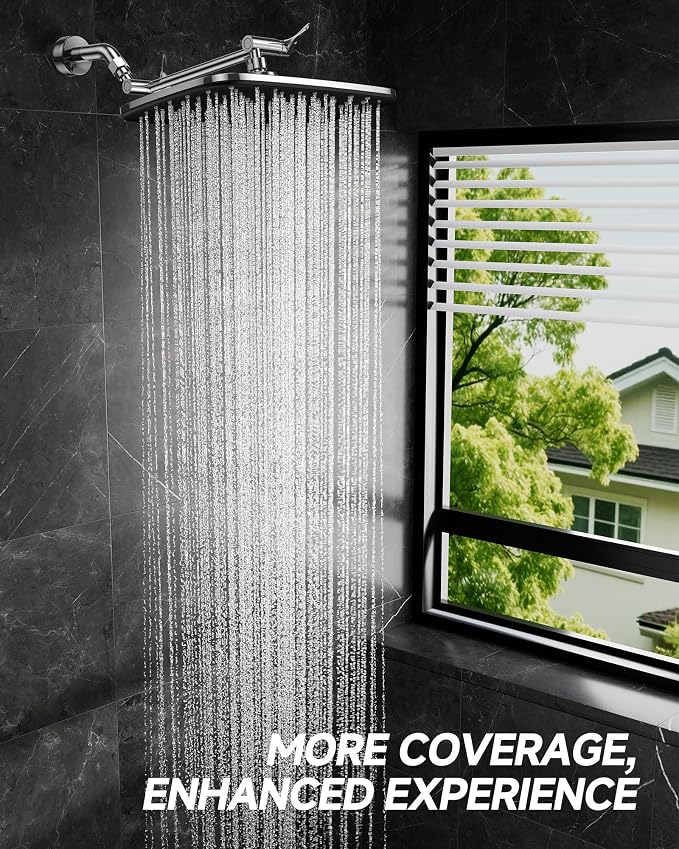 Veken 11.8" Rainfall Shower Head, 11" Stainless Steel Exension Arm | Rectangular Rainfall Showerhead,Height & Angle Decor Adjustable, High Pressure, Bathroom Accessories, Chrome