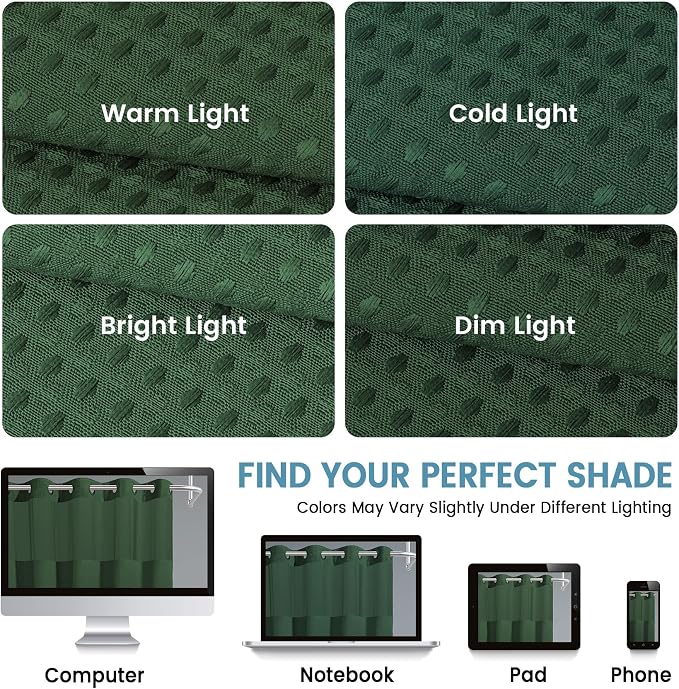 Heavyweight Waffle No Hook Shower Curtain with Liner, 71x74, Dark Green | Snap in Liner, 256GSM, Thick, Hotel Luxury Spa, Waterproof Fabric, Corner Magnets, 3 in 1 Set, Washable, Hang in Seconds
