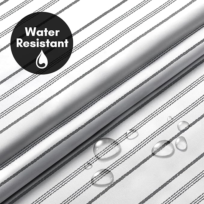 Americanflat 72x75 Hookless Shower Curtain - Water-Resistant Cottage Stripe Shower Curtain with Sheer Panel, Snap-in Liner, and Durable Grommets - 100% Polyester - Black, Grey and White