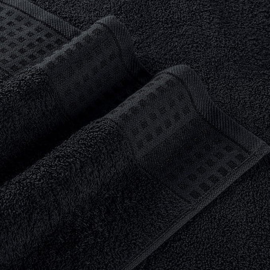 GLAMBURG 100% Cotton Ultra Soft 6 Pack Towel Set, Contains 2 Bath Towels 28x55 Inches, 2 Hand Towels 16x24 Inches & 2 Wash Coths 12x12 Inches, Compact Absorbent Lightweight & Quickdry - Black