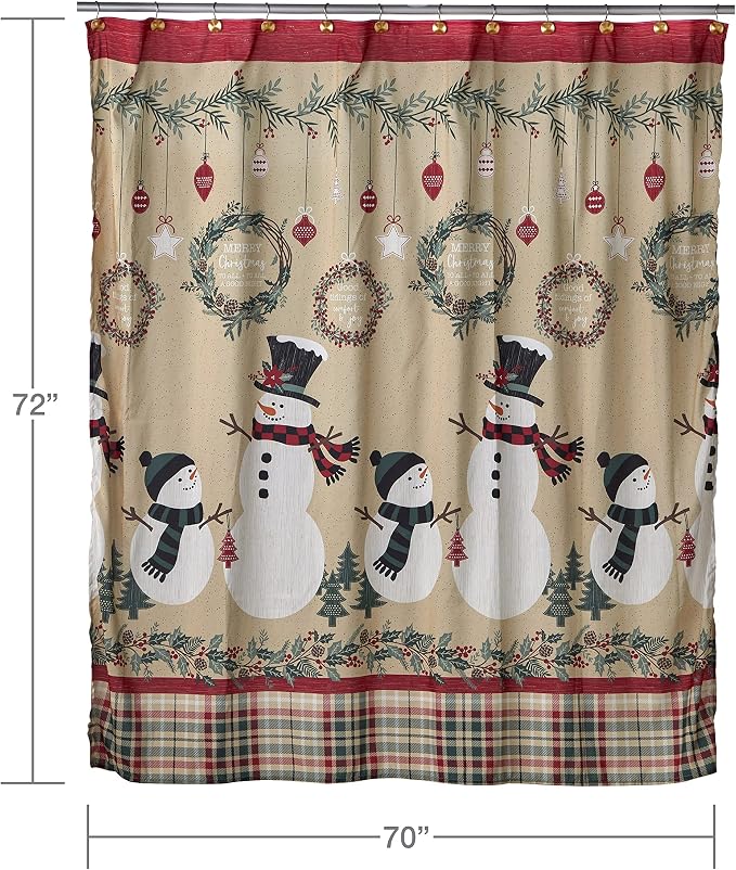 SKL Home Christmas/Winter Rustic Plaid Snowman Shower Curtain, Multi